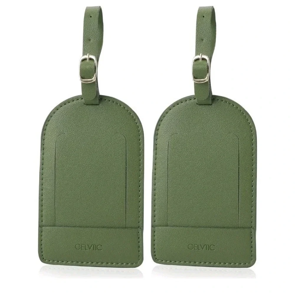Faux Leather Luggage Tags for Suitcase Tag Set Privacy Protection Lt06-green